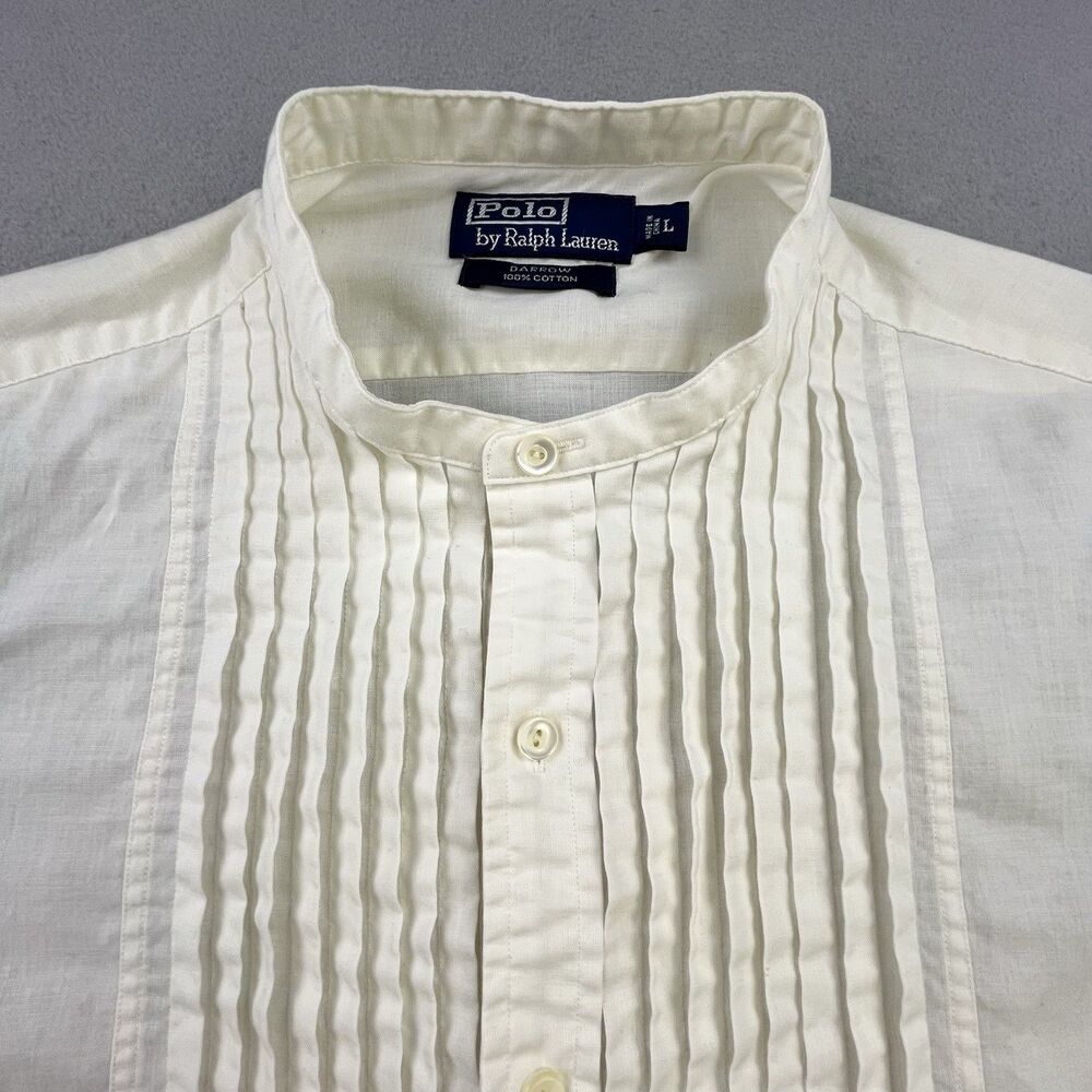 Vintage Polo Ralph Lauren Shirt Mens L Cream Pleated Bib Tuxedo Band Collar